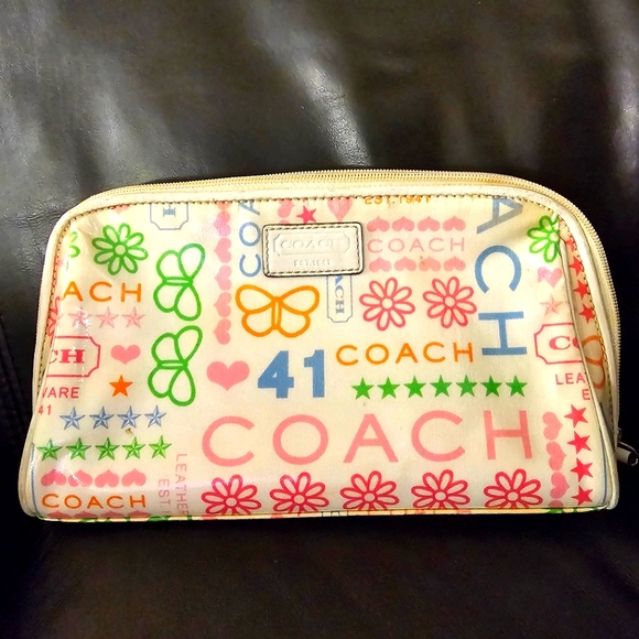 Coach Poppy Cosmetics bag Collectible Plastic coated canvas Multi colored EUC - Picture 1 of 15